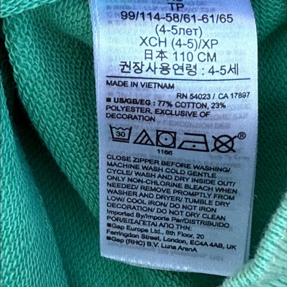 GAP Kids Mint Teal Pink Embroidered Logo Zipper Hooded Sweatshirt Size XS 4-5